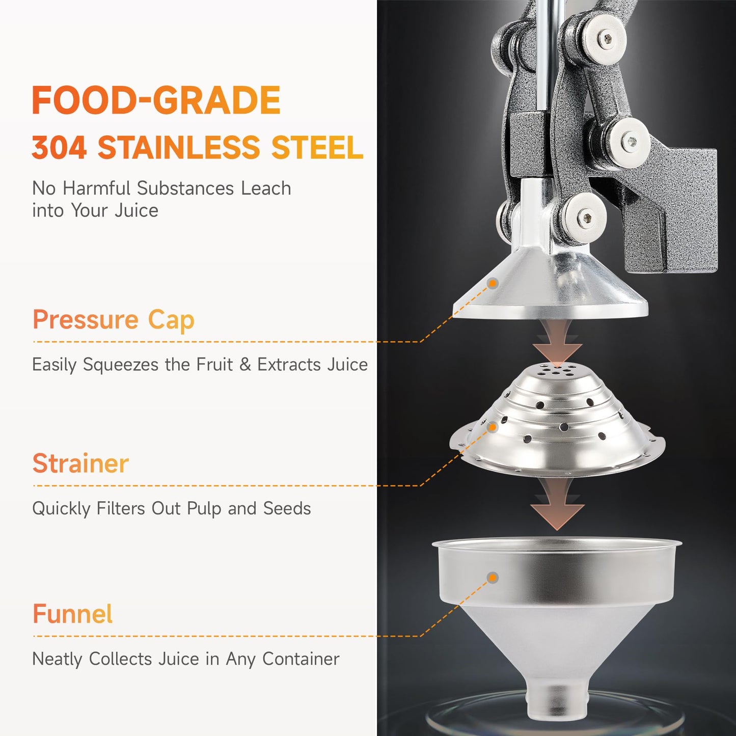 CO-Z Hand Press Juicer Machine, Manual Orange Juicer and Professional Citrus Juicer for Orange Juice Pom Lime Lemon Juice, Commercial Lemon Squeezer, Easy to Clean, Gray