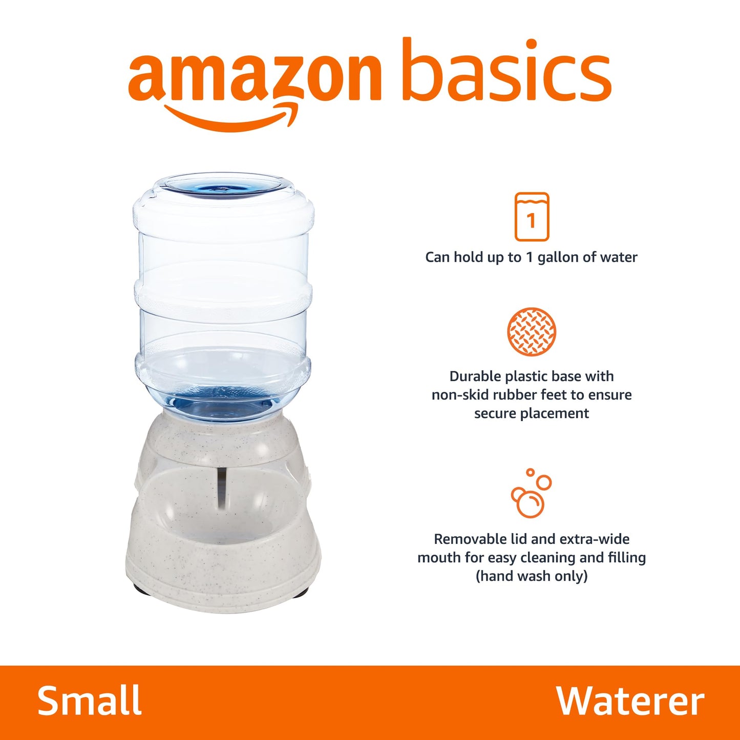Amazon Basics Gravity Pet Water Dispenser for Cat, Dog, 1 gallon Capacity, Small, Gray