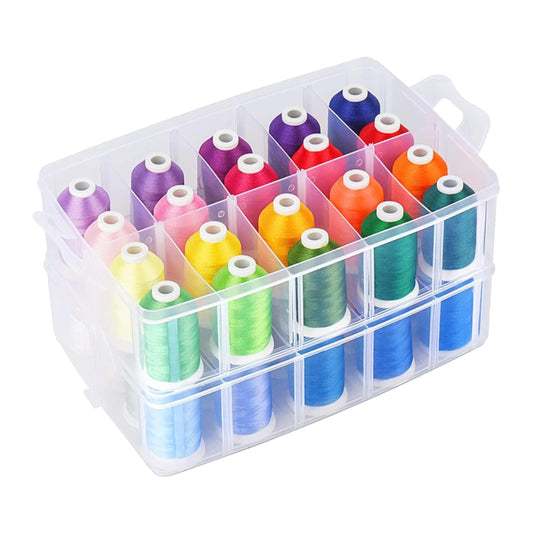 Simthread 40-Color Embroidery Thread Kit – 40 Spools 550 Yards Each, 40WT Polyester Thread with 2-Layer Stackable Box, Bobbins & Tools – Compatible with Brother, Janome, Babylock and More