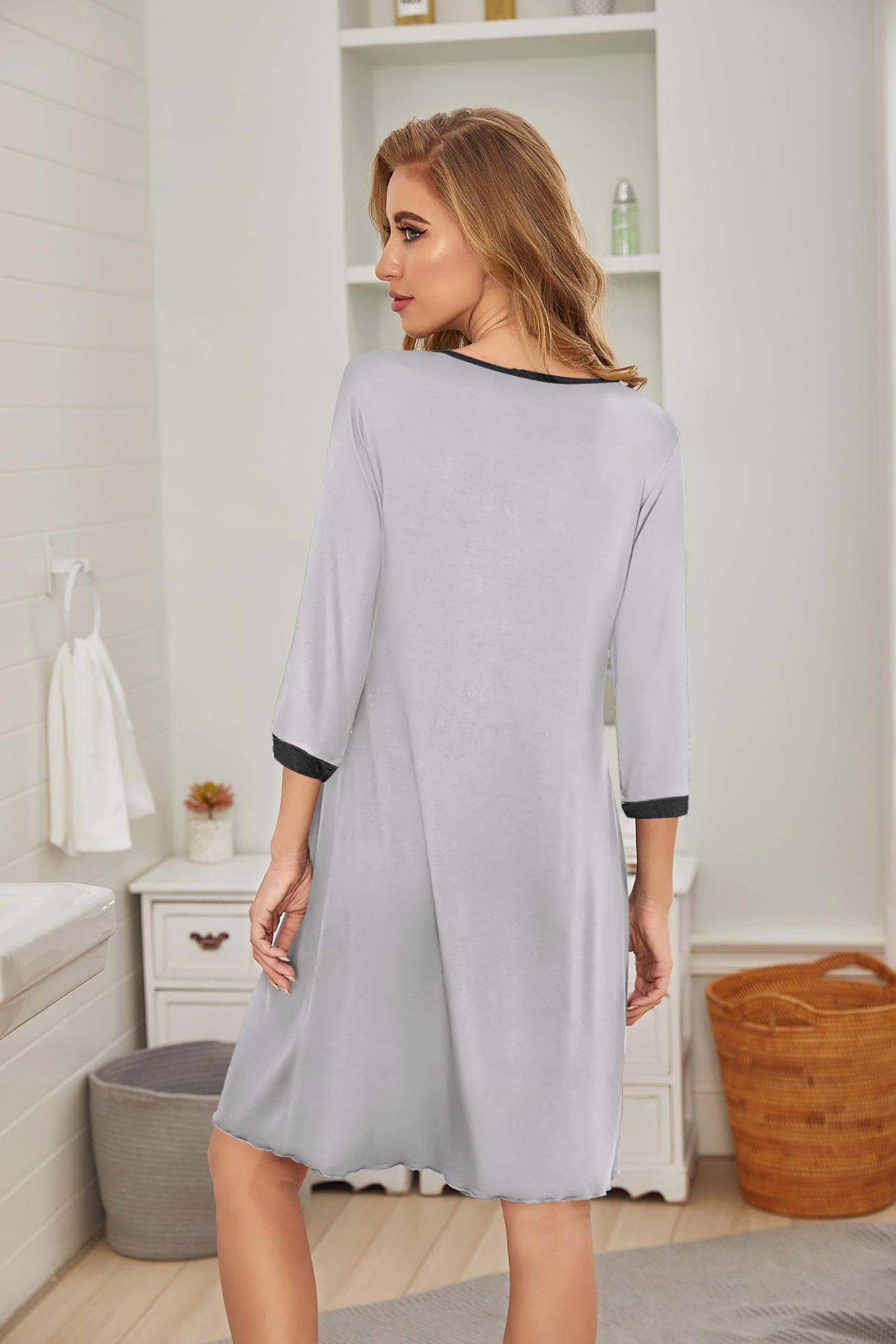 Ekouaer Women's Nightgown Loungewear Short Ultra Soft Nightshirt Sleepwear Short Sleeve Light Grey L