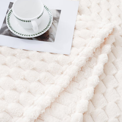 Bnuitland Ivory Super Soft Flannel Throw Blanket, 3D Clouds Stylish Jacquard Lightweight Blanket for Bed,Sofa,Couch,Home Decor, 300 GSM Fleece Cozy Warm, Suitable for All Seasons, 50X70 inches