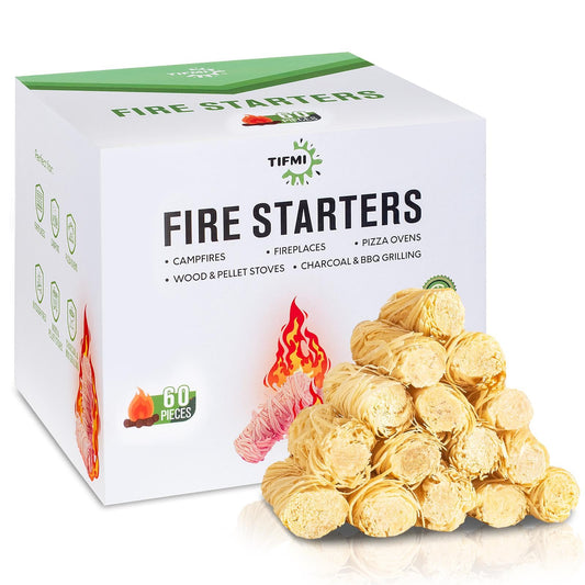 TIFMI Fire Starter - 60 Pcs Fire Starters Kit for Campfires, Fireplace, Grill, Wood & Pellet Stove, Fire Pit, BBQ, Survival, ooni Pizza Ovens, Water Resistant and Odorless Safe for Indoor/Outdoor Use