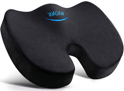WAOAW Seat Cushion, Office Chair Cushions Butt Pillow for Car Long Sitting, Memory Foam Chair Pad for Back, Coccyx, Tailbone Pain Relief, Car Seat Cushion, Gifts for Men Women (Black)