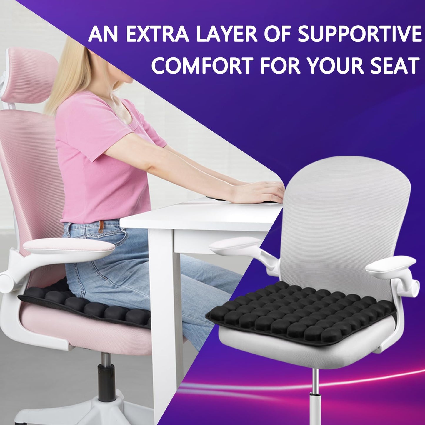 SUNFICON Air Cushion Inflatable Chair Air Seat Cushion Car Portable Breathable Comfort Cushion Office Wheelchair Pad Orthopedics Pain Pressure Relief Cushion Camping Seat Mat 18 x 16 x1 in Black