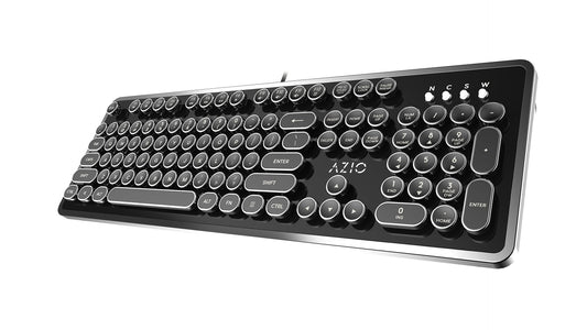 AZIO Retro Typewriter-Inspired Mechanical Keyboard Vintage Design w/Modern Features, Tactile & Clicky Blue Switch, N-Key Rollover, USB, 6ft Braided Cable, US/QWERTY Layout-Windows 10 & Newer