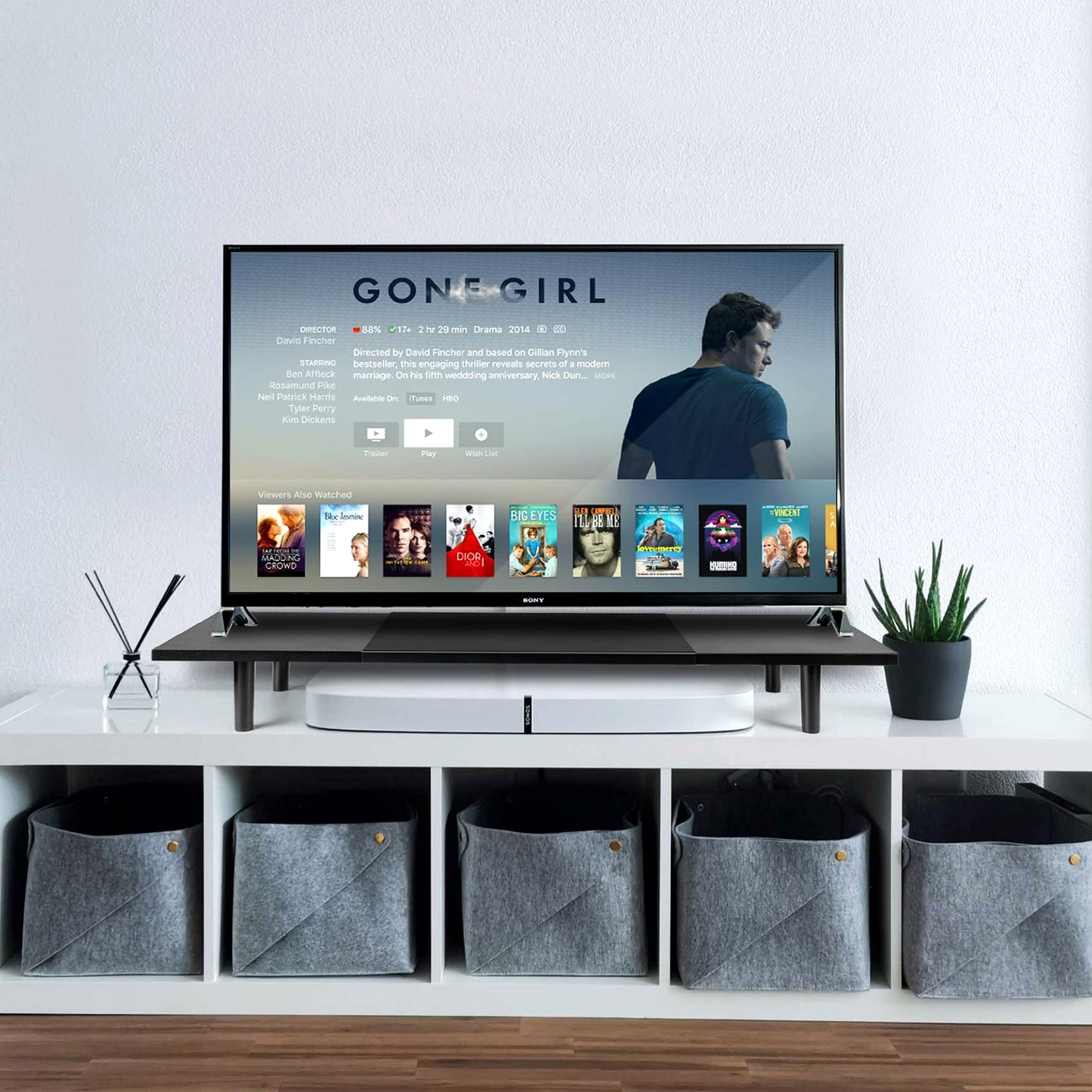 Across-Star Dual-Monitor-Stand-Riser-For-Desk Adjustable Length 32-40 Inch，Large Desktop Computer Monitor Riser For 2 Screens，Desk Shelf Organizer Riser Stand For Computer/Laptop/PC/Printer/TV Black