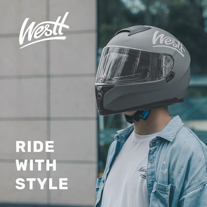 Westt Motorcycle Helmets Full Face Helmets - Street Bike Helmet with Dual Visor DOT Approved for Men Women Adults Compact Lightweight Storm X Grey Black White (Grey, L (23.23-23.62 in))