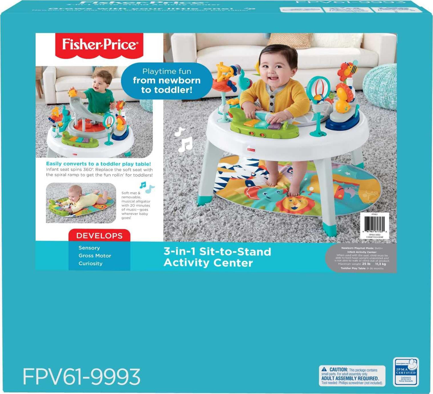 Fisher-Price Baby to Toddler 3-in-1 Sit-to-Stand Activity Center with Playmat, Music Lights & Spiral Ramp
