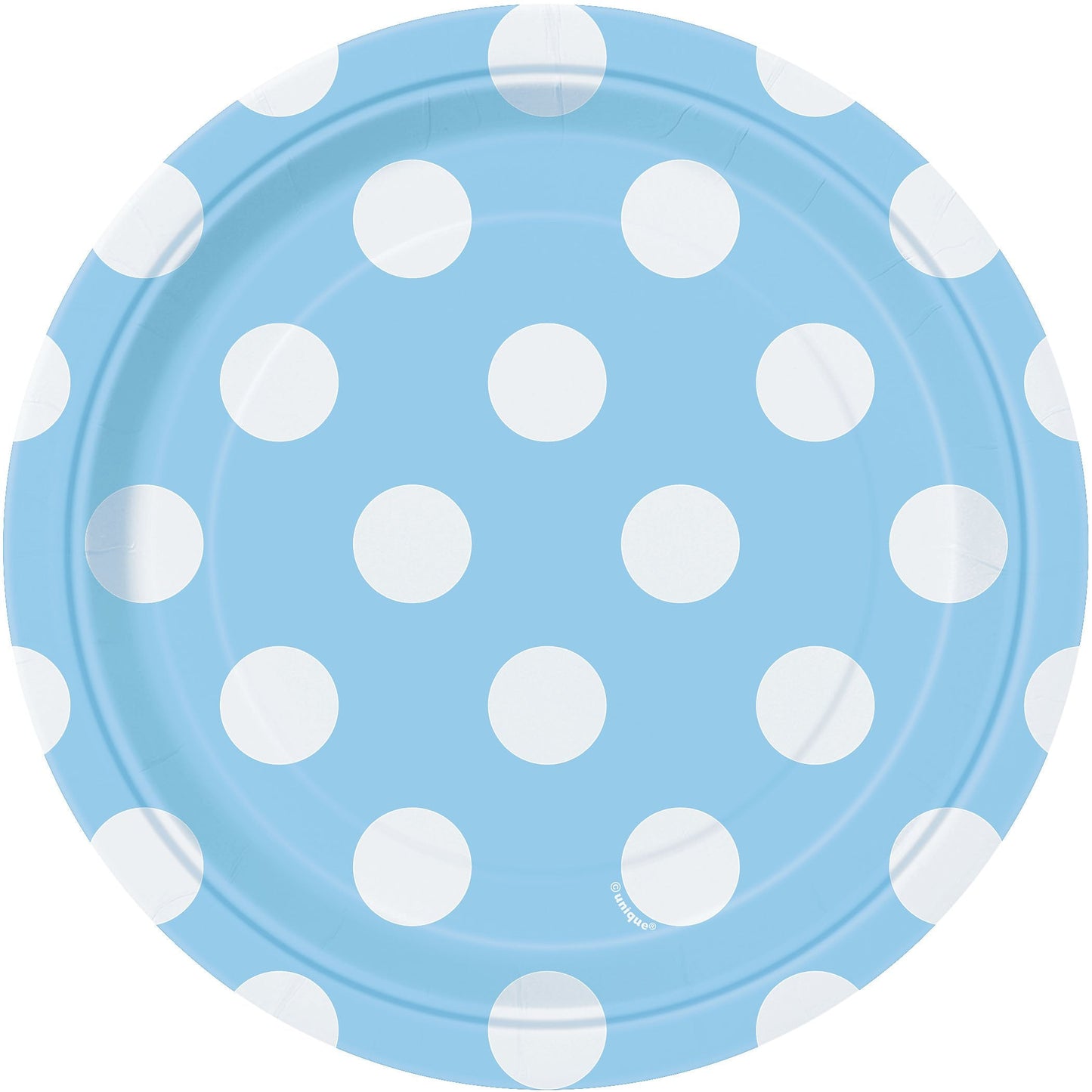Unique Industries, Polka Dot Cake Paper Plates, 8 Pieces - Light Blue