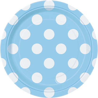 Unique Industries, Polka Dot Cake Paper Plates, 8 Pieces - Light Blue
