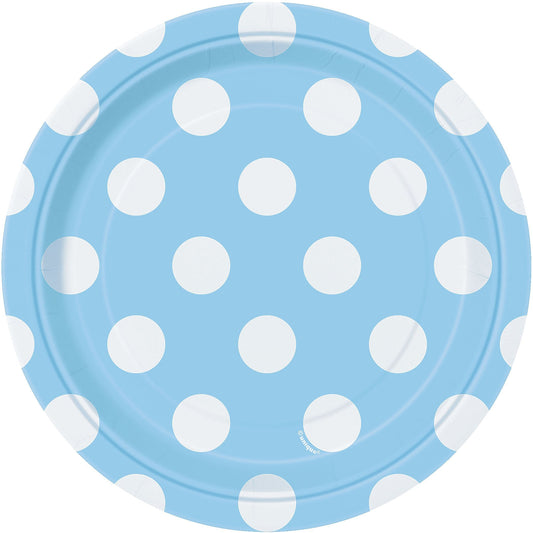 Unique Industries, Polka Dot Cake Paper Plates, 8 Pieces - Light Blue
