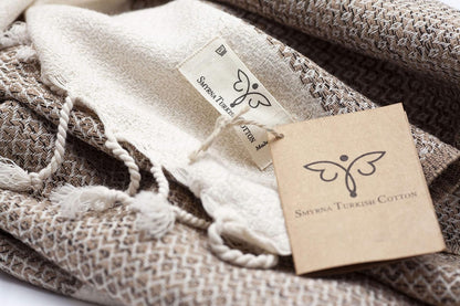 SMYRNA TURKISH COTTON Throw Blanket Vintage Series, 50x60 inch, Outdoor Blankets, Throws and Blankets for Couch, Sofa, Bed, Chair, Beach Picnic, Travel Boho Turkish Blanket Throw, Latte