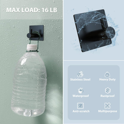 VIS'V Adhesive Towel Hooks, Waterproof Shower Wall Stick on Hooks, 2 Extra Adhesive Strips, Black, 4 Pcs