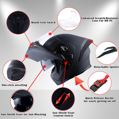 1Storm Motorcycle Modular Full Face Helmet Bike Flip up Dual Visor Sun Shield: HB89 Matt Black