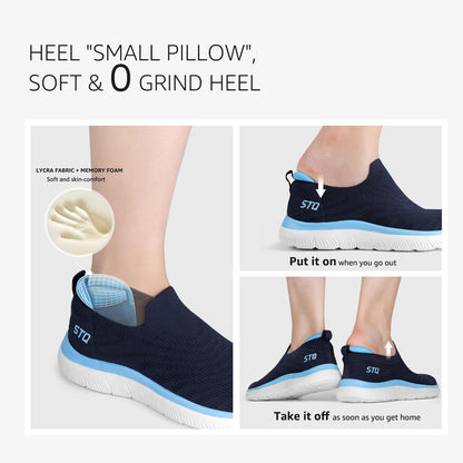 STQ Women Slip on Sneakers Breathable Walking Shoes with Memory Foam Workout Gym Fitness Shoes Navy US 6.5