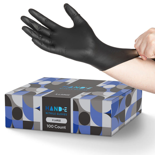 Hand-E Touch Black Nitrile Disposable Gloves XL 100 Count - Powder & Latex Free, Textured Fingertips, Heavy Duty Rubber Gloves for BBQ, Cooking, Tattoo, Hair Color, Cleaning