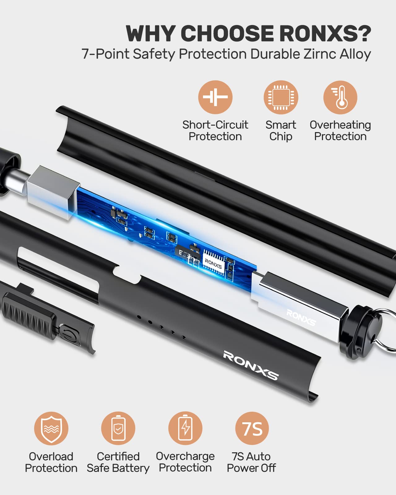 RONXS Electric Lighter, Candle Lighters USB Rechargeable Arc Lighter with Hanging Hook, LED Battery Display Long Lighters for Candle Grill BBQ Home Outdoor