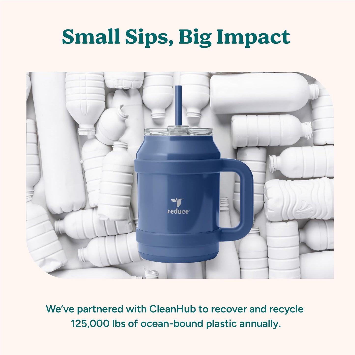 REDUCE Cold1 50 oz Reusable Mug Tumbler with Handle - Insulated Stainless Steel Water Bottle for Home, Office and Gym; Straw or Leakproof Flip Lid, Keeps Drinks Ice Cold All Day - Gloss Sedona