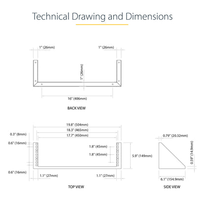 StarTech.com 3U 19" Wall Mount Vertical Rack Bracket, Wall Mount Patch Panel Bracket for Data/AV/IT/Computer Equipment, 3U Rack for Cabinet or Server Room, Supports 150lb (68kg) , TAA (RK319WALLV)