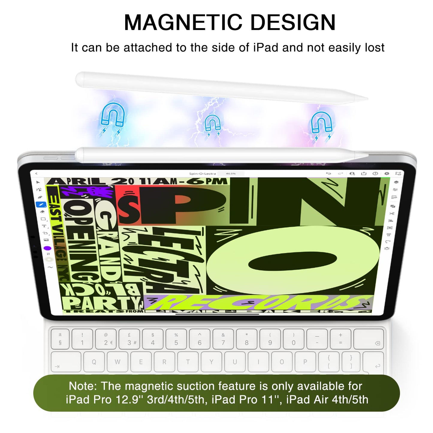 Stylus Pen for iPad 2018-2025, Fast Charging Magnetic Pencil (1st Generation) with Tilt Sensitivity & Palm Rejection for iPad Air 3/4/5/M2/M3, iPad Mini 5/6/7, iPad 6/7/8/9/10/11, iPad Pro 11/12.9"/M4