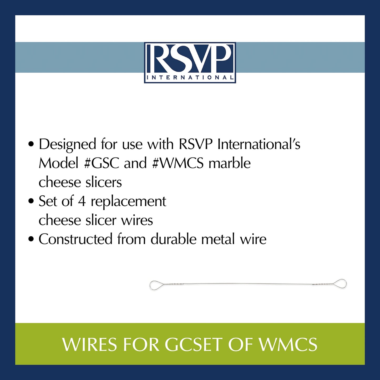 RSVP International Cheese Slicer Cut Cheese, Meats & Other Appetizers, 6x13", Replacement Wires for Green and White Marble