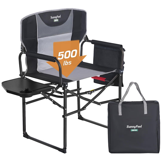 SUNNYFEEL Oversized Camping Directors Chair 500 LBS Heavy Duty, Portable Folding Chair with Side Table, Pocket for Beach, Fishing,Trip,Picnic,Lawn,Concert Outdoor Foldable Camp Chairs