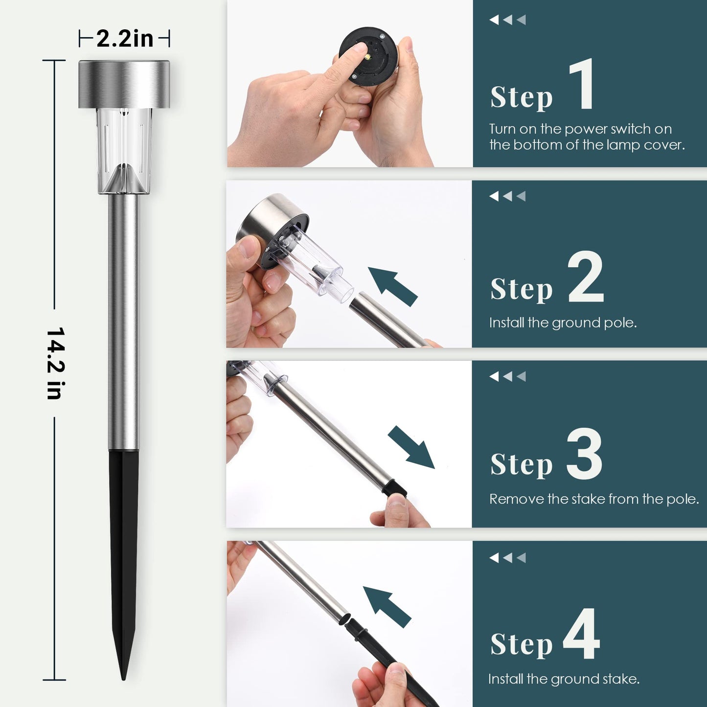 SOLPEX 16 Pack Solar Outdoor Lights Pathway, Stainless Steel Solar Lights Outdoor Waterproof,LED Landscape Lighting Solar Walkway Lights for Landscape/Patio/Lawn/Yard/Driveway-Warm White