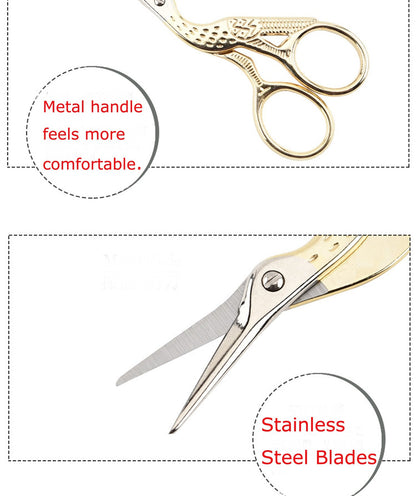 BIHRTC 4.5" Stainless Steel Sharp Tip Classic Stork Scissors Crane Design Sewing DIY Tools Dressmaker Shears Scissors for Embroidery, Craft, Needle Work, Art Work & Everyday Use (Gold)