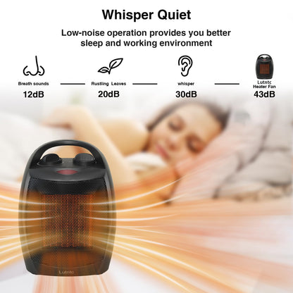 Small Portable Space Heater for Indoor Use - Lutntc 1500W Safe and Quiet Ceramic electric Heater Fan, Heat Up 200 Square Feet for Room, Office, Desk