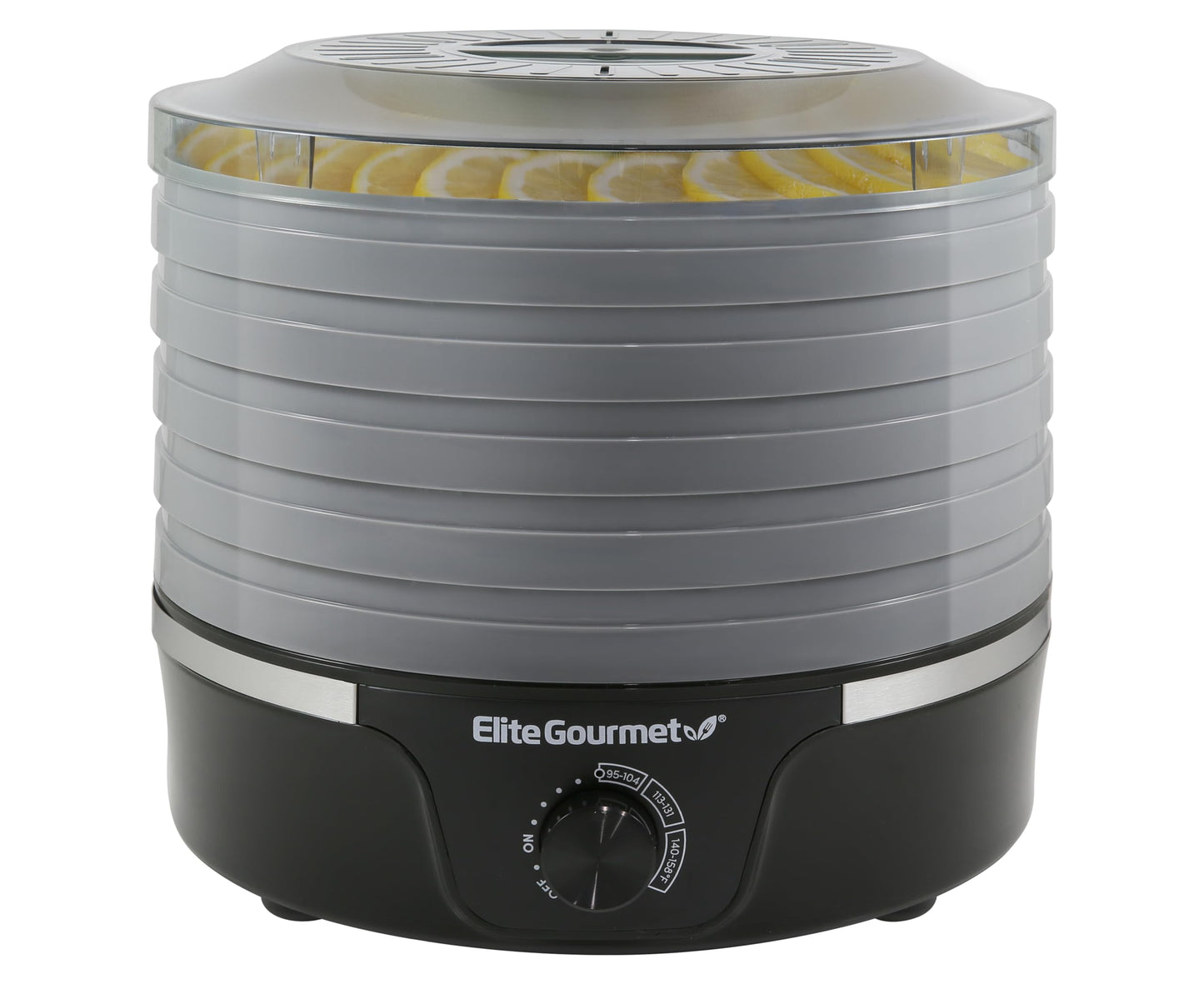 Elite Gourmet EFD319DKG Food Dehydrator, 5 BPA-Free 11.4" Trays Adjustable Temperature Controls, Jerky, Herbs, Fruit, Veggies, Dried Snacks, Black and Grey