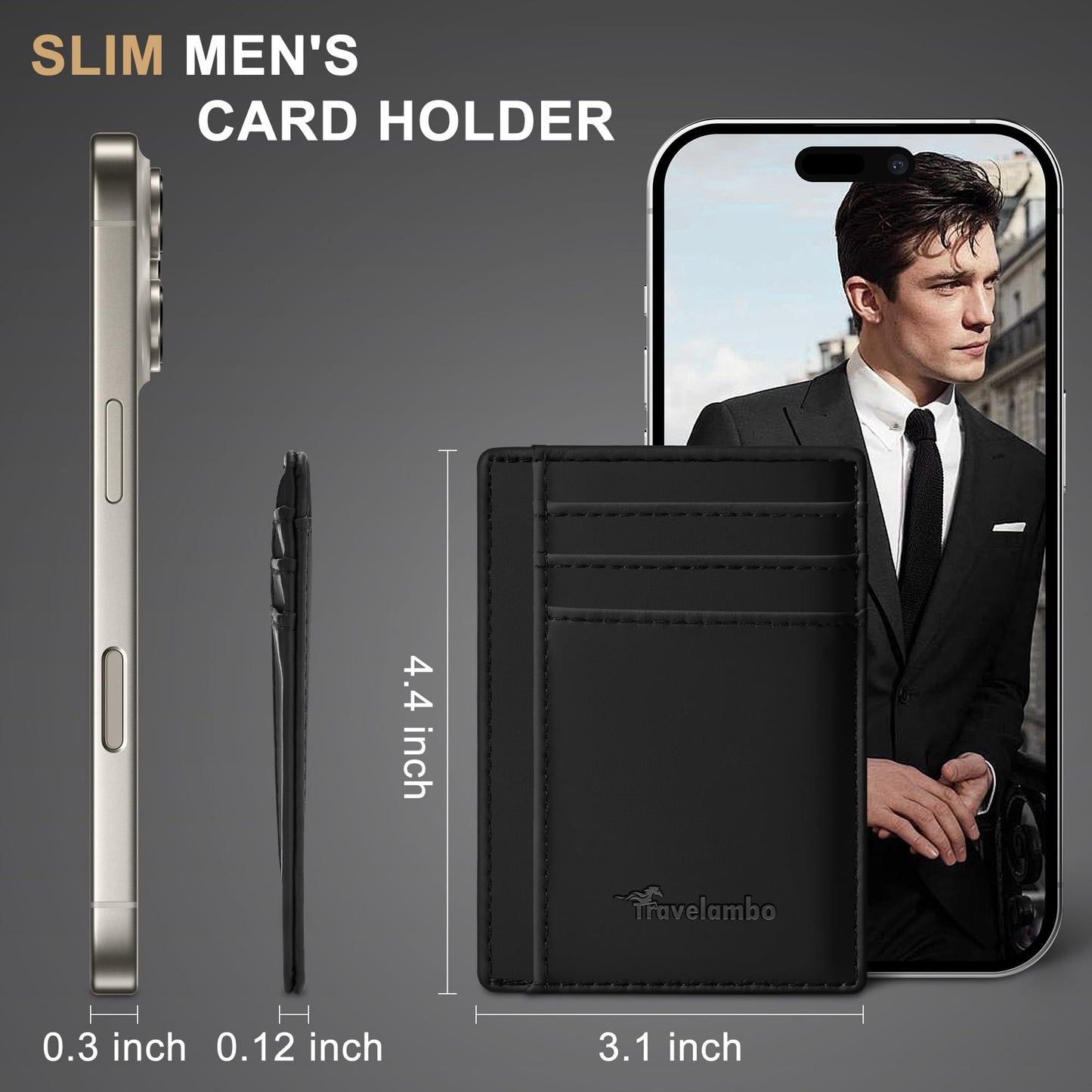 Travelambo Slim Wallet Front Pocket Minimalist Leather RFID Blocking Medium Size