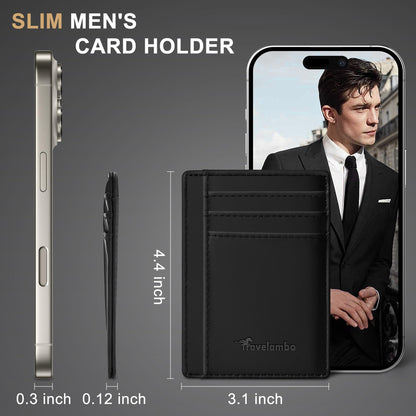 Travelambo Slim Wallet Front Pocket Minimalist Leather RFID Blocking Medium Size
