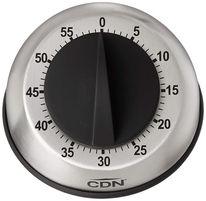 CDN Compact 60-Minute Mechanical Timer | Easy-to-Read 2.5” Dial | Loud 3-Second Alarm | Ideal for Cooking or Baking | Countertop or Wall Mountable | Silver Finish | MT1