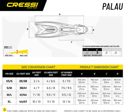 Cressi Palau Adjustable Open Heel Fins, Black/Titanium, M/L