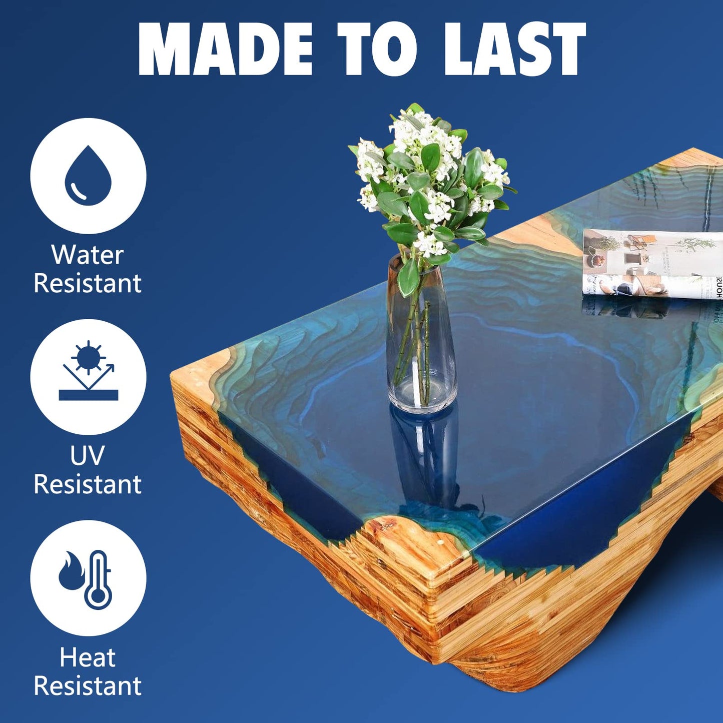 Deep Pour Epoxy Resin 1.5 Gallon, 2 to 4 Inch Depth Clear Epoxy Resin Kit with Mixer, Bubble Free, Low Odor 2:1 Casting Resin for Table Top, Countertop, River Table, Wood Filler, Bar Top