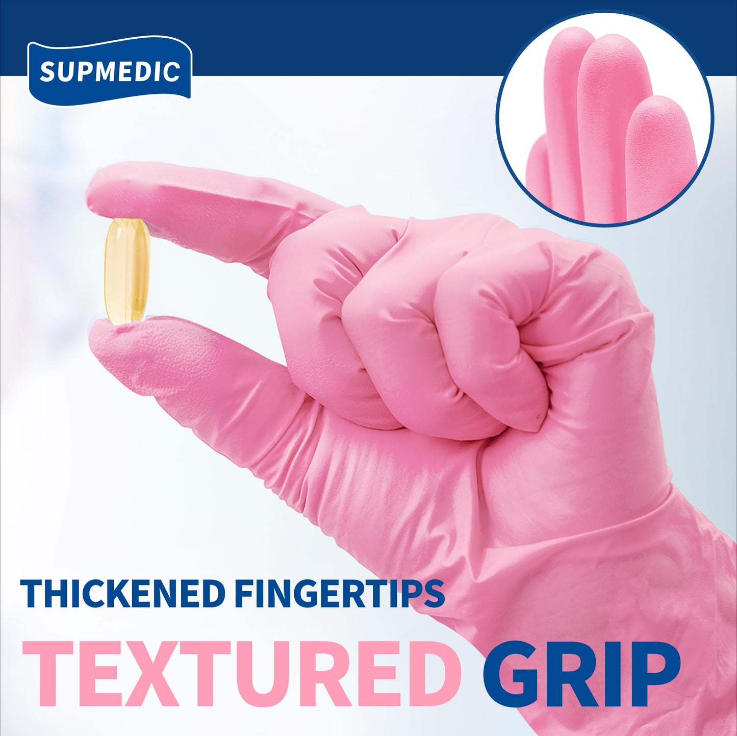 Supmedic Medical Nitrile Exam Gloves, 3.5 mil Powder-Free Food-Safe Disposable Glove for Cleaning & Esthetician, Rose Quartz 100 Pcs (Medium)