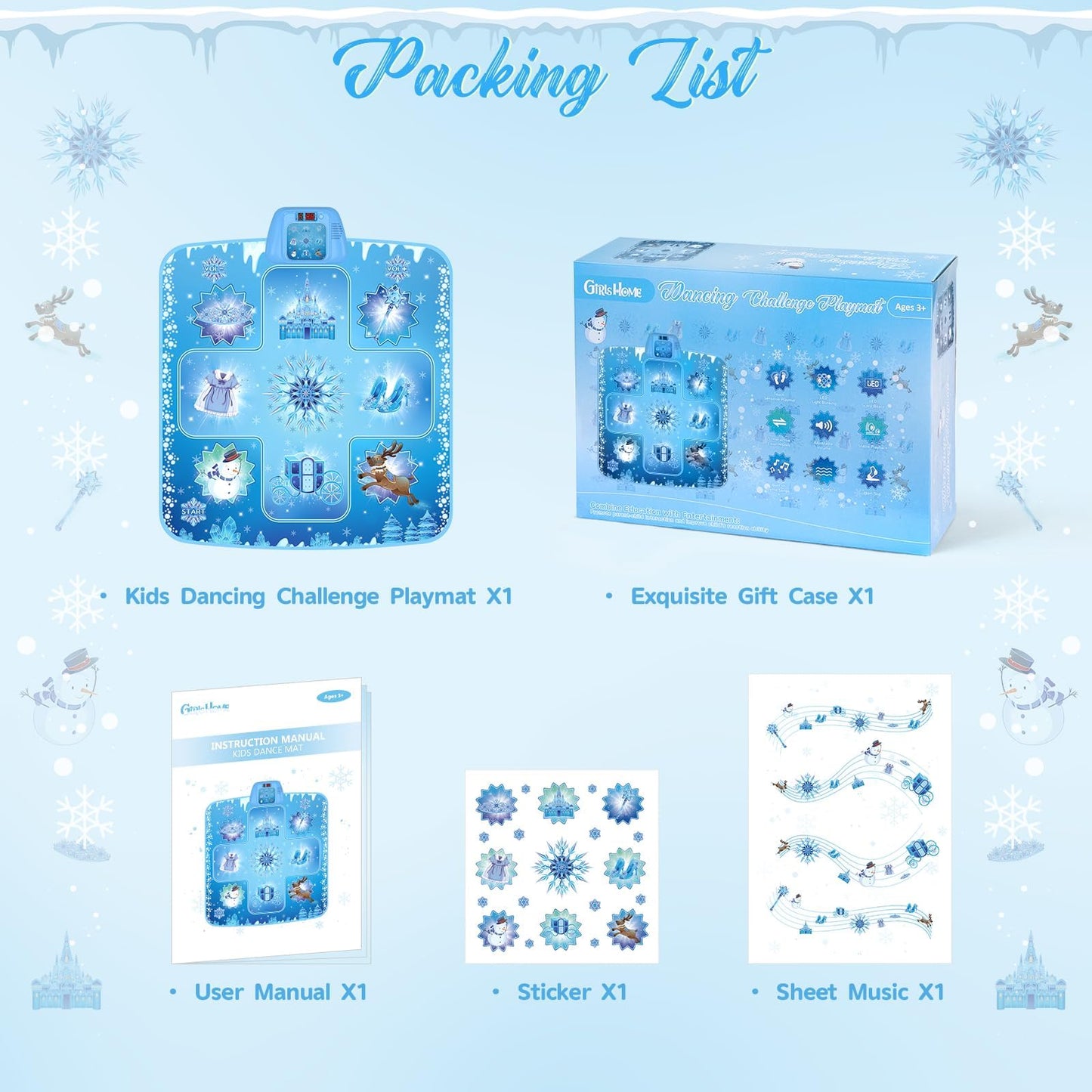 GirlsHome Dance Mat - Frozen Toys for Girls Electronic Dance Pad with 5 Game Modes, Built-in Music, Touch Sensitive Light Up LED Kids Musical Mat, Christmas & Birthday Gift for Girls 3-12