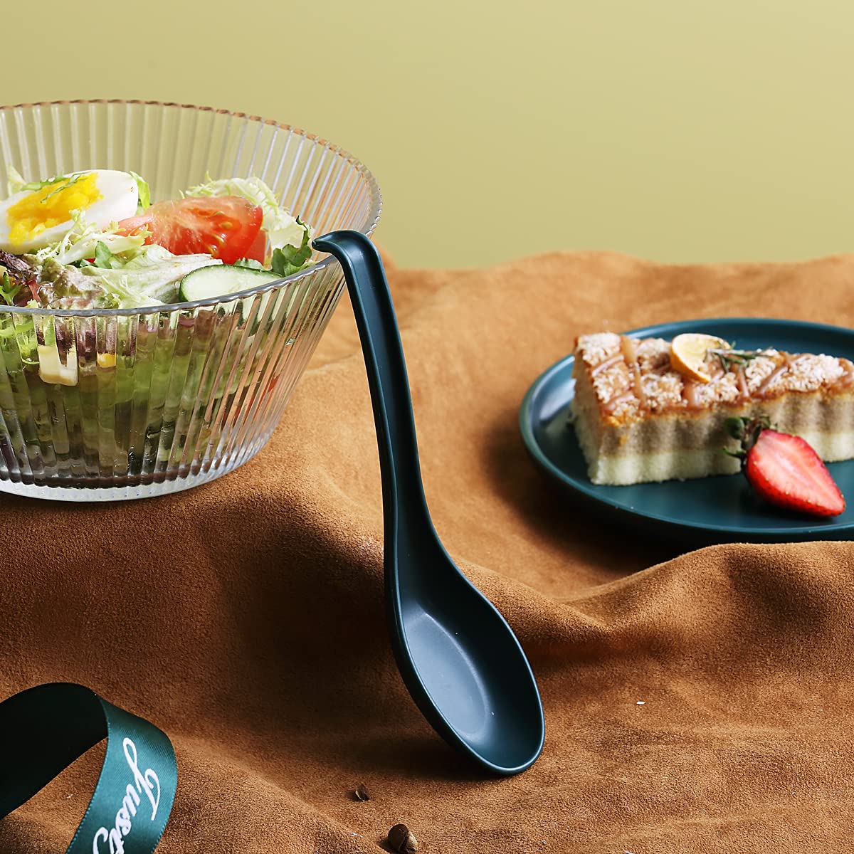 Evanda Soup Spoon, ECO Friendly Dinner Spoon,Made of Food Grade PP, BPA Free,Easy Clean,Dishwasher Safe Set of 12(Dark Green)