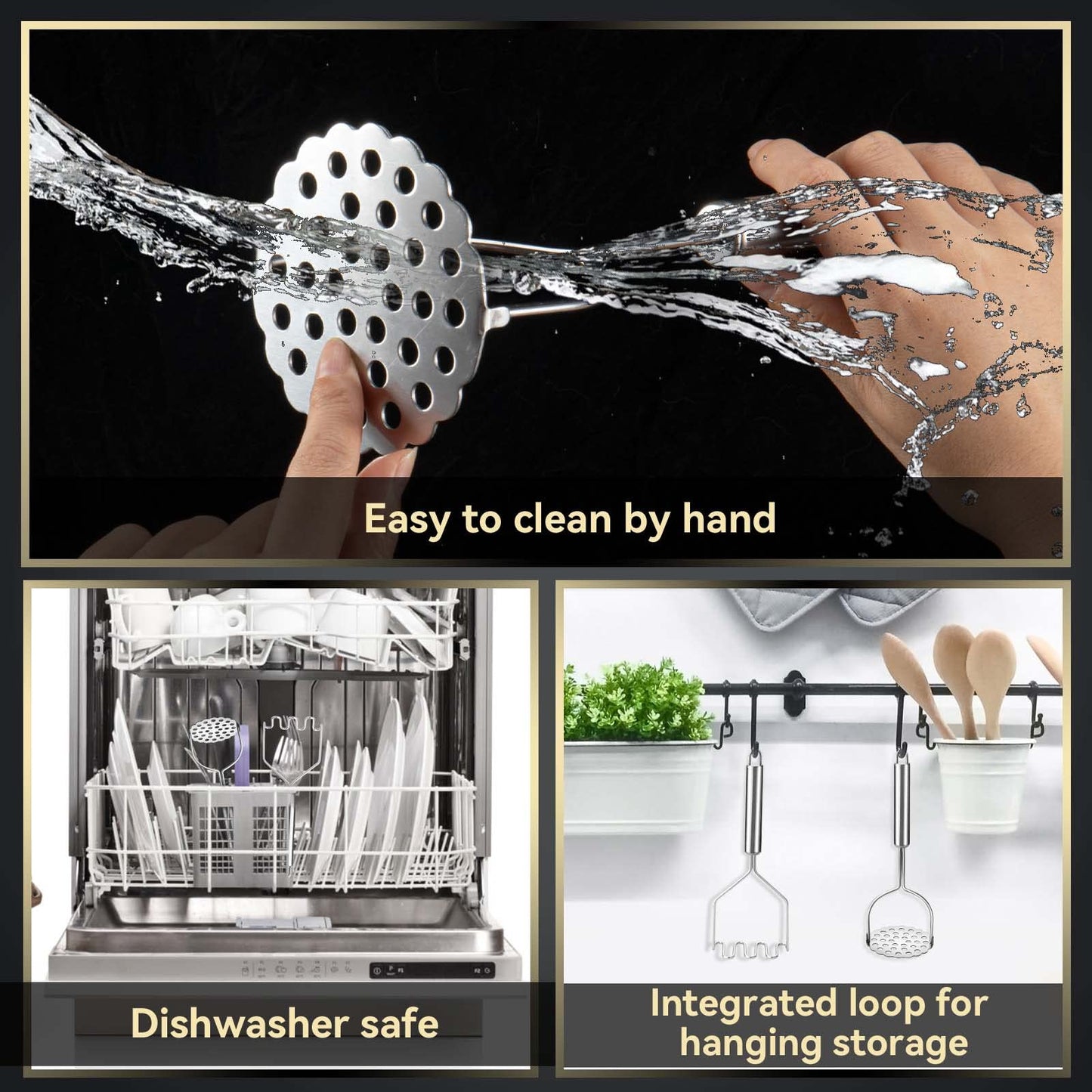 VOOVAO 2 Pcs Potato Masher for Potatoes, Heavy Duty Stainless Steel Integrated Kitchen Tool