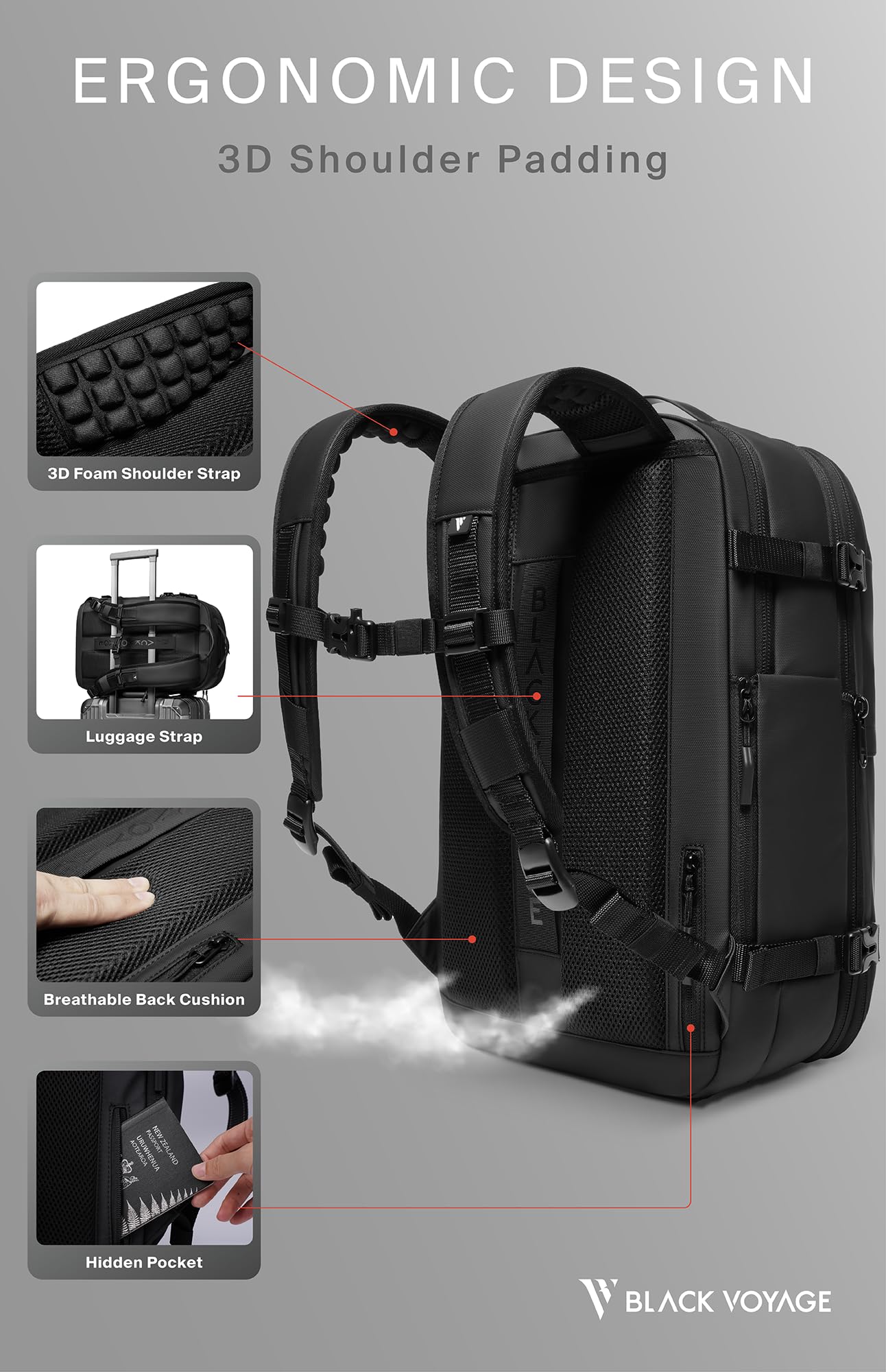 Vortex Vacuum Seal Travel Backpack 60L Expandable Air Compression System Water Resistant TSA Lock Carry-On Suitcase Luggage Black AERO - Vacuum Pump Included