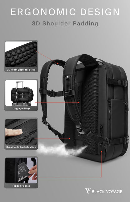 Vortex Vacuum Seal Travel Backpack 60L Expandable Air Compression System Water Resistant TSA Lock Carry-On Suitcase Luggage Black AERO - Vacuum Pump Included