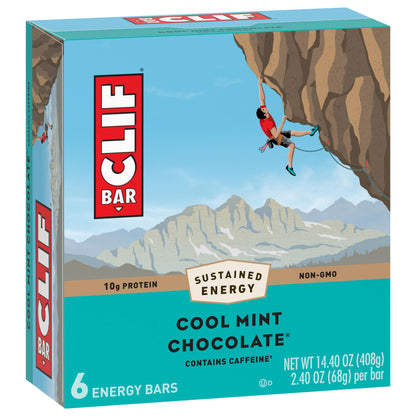 CLIF BAR - Cool Mint Chocolate with Caffeine - Made with Organic Oats - 10g Protein - Non-GMO - Plant Based - Energy Bars - 2.4 oz. (6 Pack)