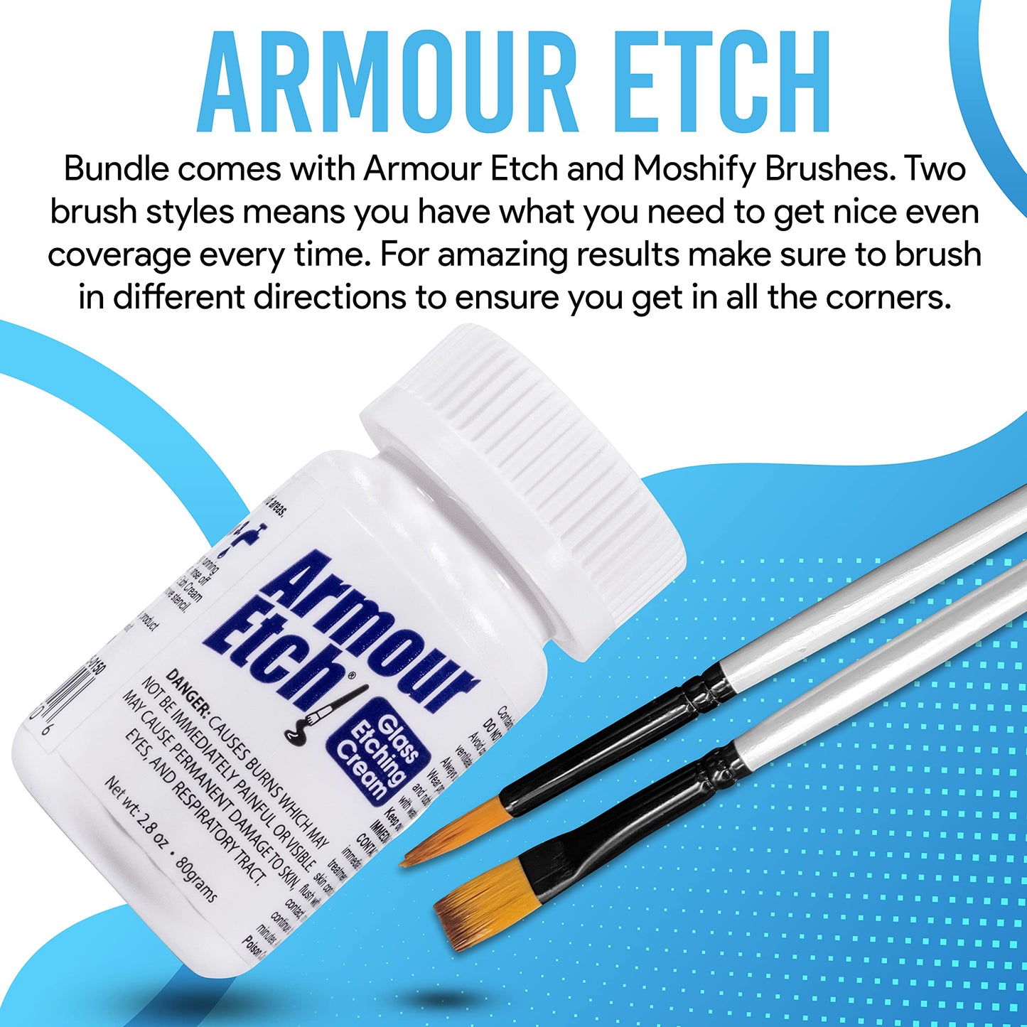 Armour Etch Glass Etching Cream - Starter 2.8oz Size - Bundled with Moshify Application Brushes