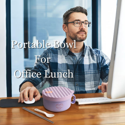 AI LOVE PEACE Ramen Bowl, 40 oz Microwaveable Noodle Cooker for Ramen, Pho, Soup, and Pasta, Dishwasher Safe and Portable, Ideal for Home, Office, Dorm, or Gift (Purple)