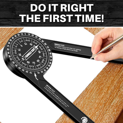 Saker Miter Saw Protractor|7-Inch Aluminum Protractor Angle Finder Featuring Precision Laser-Inside & Outside Miter Angle Finder for Carpenters, Plumbers and All Building Trades (Black)