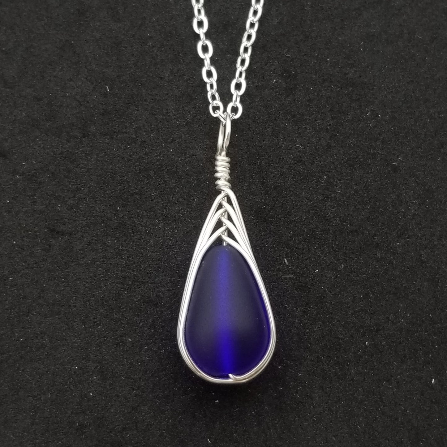 Yinahawaii Handmade Sea Glass Necklace, Hawaiian Jewelry For Women, Braided Teardrop Necklace, Unique Sea Glass Jewelry For Women Birthday Gift (Cobalt - September)