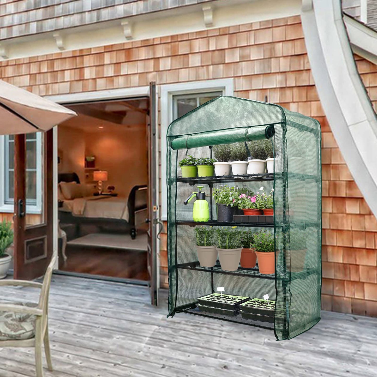 Worth Garden 50% Extra Wide Mini Greenhouse 4 Tier Portable Plant Green House 40in Wide -Sturdy Gardening Shelves with PE Cover & Roll-Up Zipper Door - Indoor & Outdoor Use - 19″W. x 40″L. x63″H.