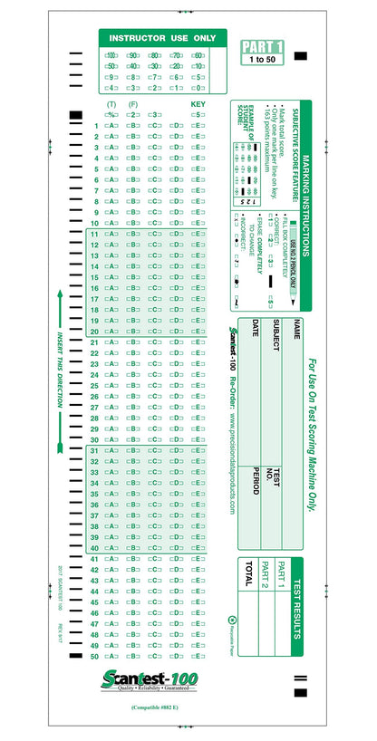 SCANTEST-100, 882-E Compatible Answer Sheet 100 Pack
