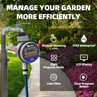 Yardeen Electronic Water Timer Garden Irrigation Controller Digital Intelligence Watering System LCD Waterproof, No Water Pressure Required