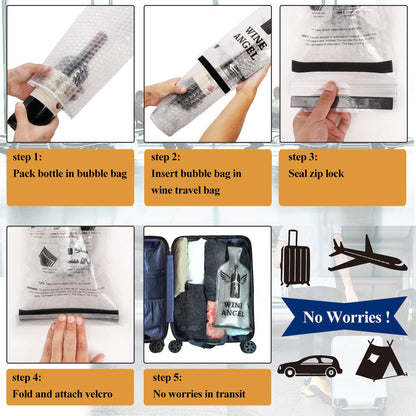 [UPGRADED PROTECTION] 4 Set (8 pcs) Reusable Wine Bags for Travel, Wine Travel Protector, Bottle Travel Sleeve Case For Airplane, Car, Cruise, TRIPLE Protection Luggage Leak-Proof Safety Impact Resist